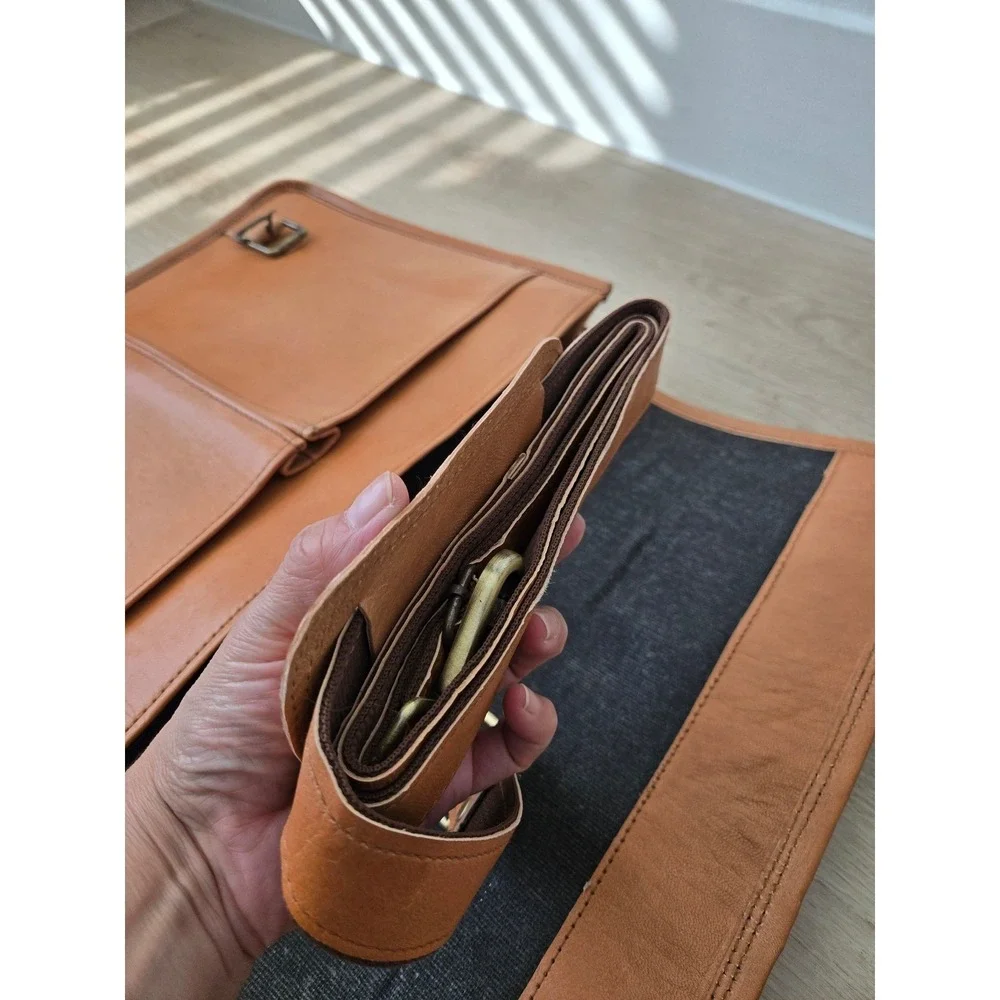 Hulsh Leather Bags Tan Leather Messenger Satchel Briefcase Handcrafted